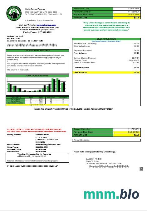 USA Colorado Holy Cross Energy rachunek za usługi komunalne szablon w formacie Word i PDF
